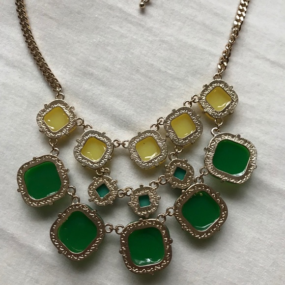 Statement Necklace-Green, Blue-green, Yellow - Picture 3 of 3